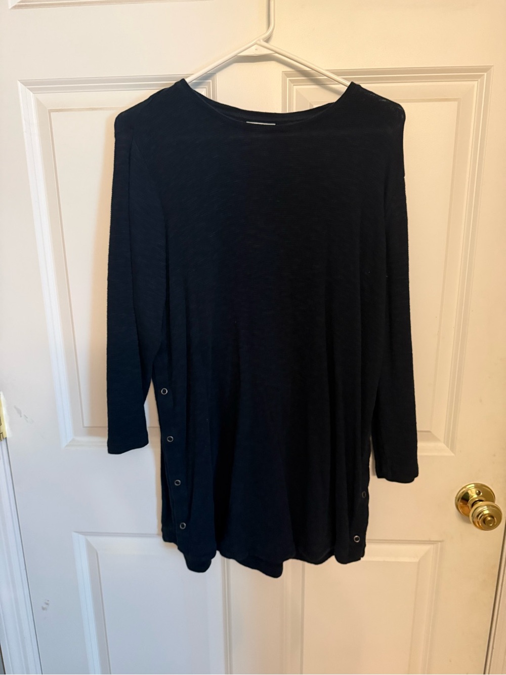 J. Jill Navy Blue Slub Knit Textured Side Snap Tunic Top Women's XL